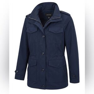 London Fog Navy Utility Field Jacket w/ Hidden Packable Hood - Size M